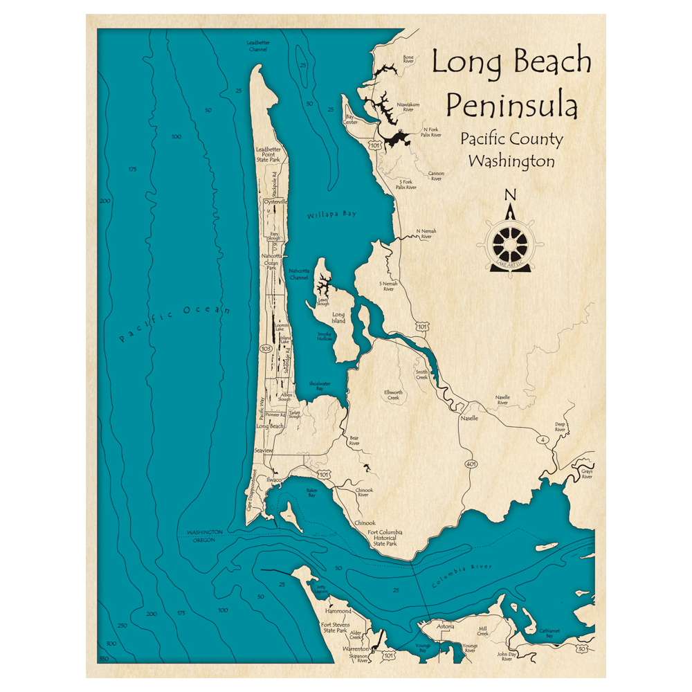 Long Beach Peninsula, Washington 3D Custom Wood Map – Lake Art LLC