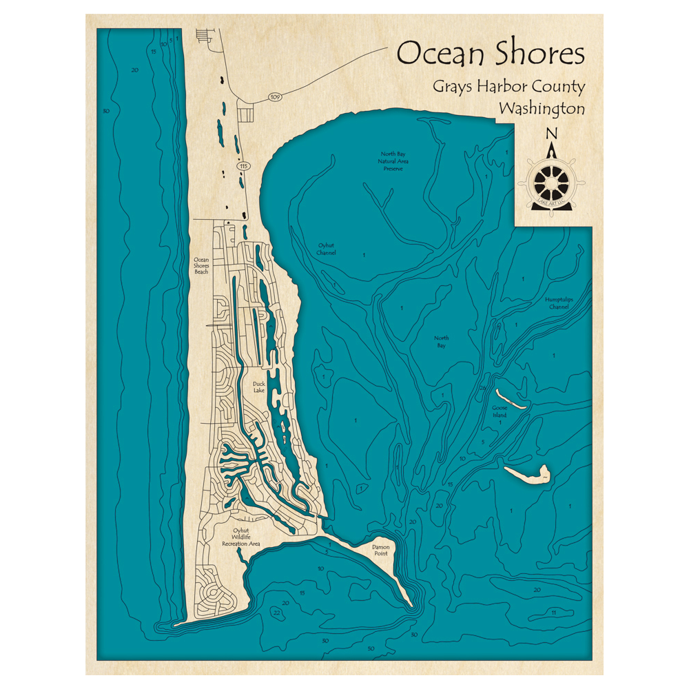 Ocean Shores Washington 3d Custom Wood Map Lake Art Llc 