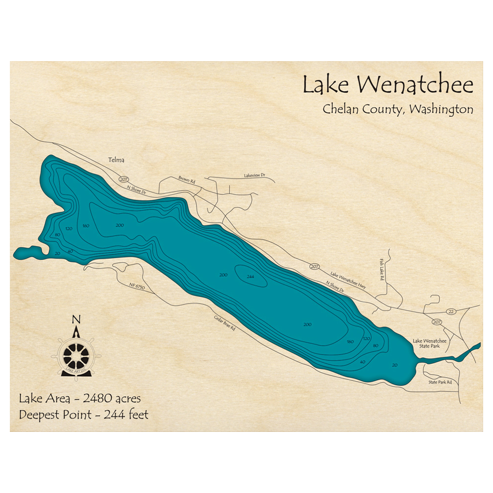 Carte 3D De Wenatchee, Washington - Hubbard Scientific, 28x21 Pouces, Relief