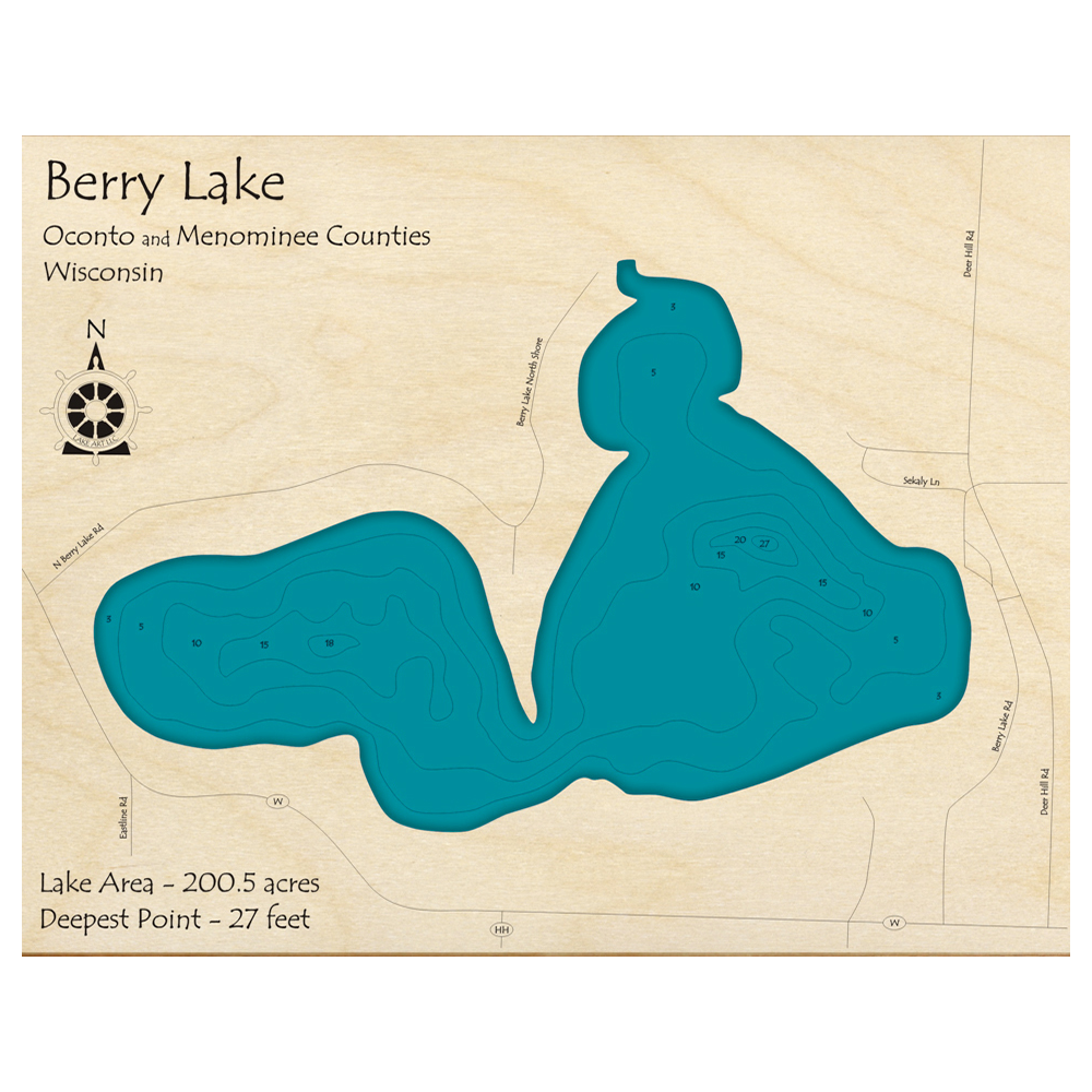 Berry Lake, Wisconsin 3D Custom Wood Map – Lake Art LLC