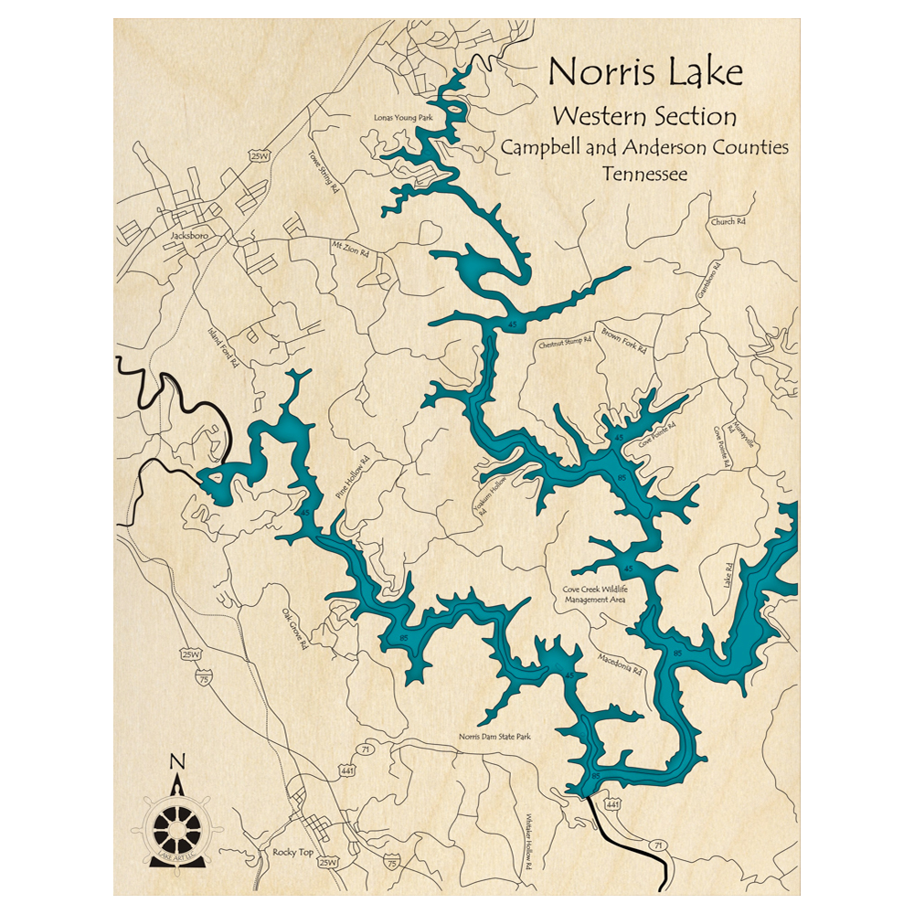Norris Lake, 3D Custom Wood Map – Lake Art LLC