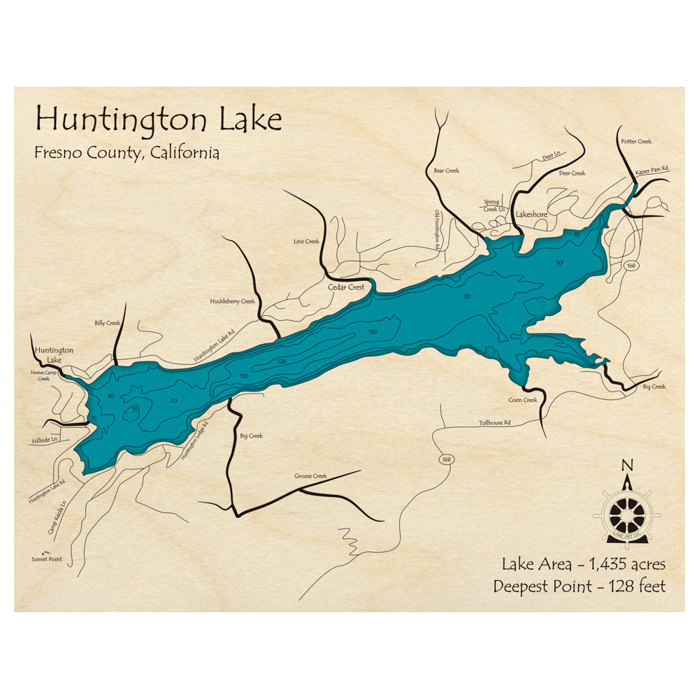 Huntington Lake, California 3D Custom Wood Map – Lake Art LLC