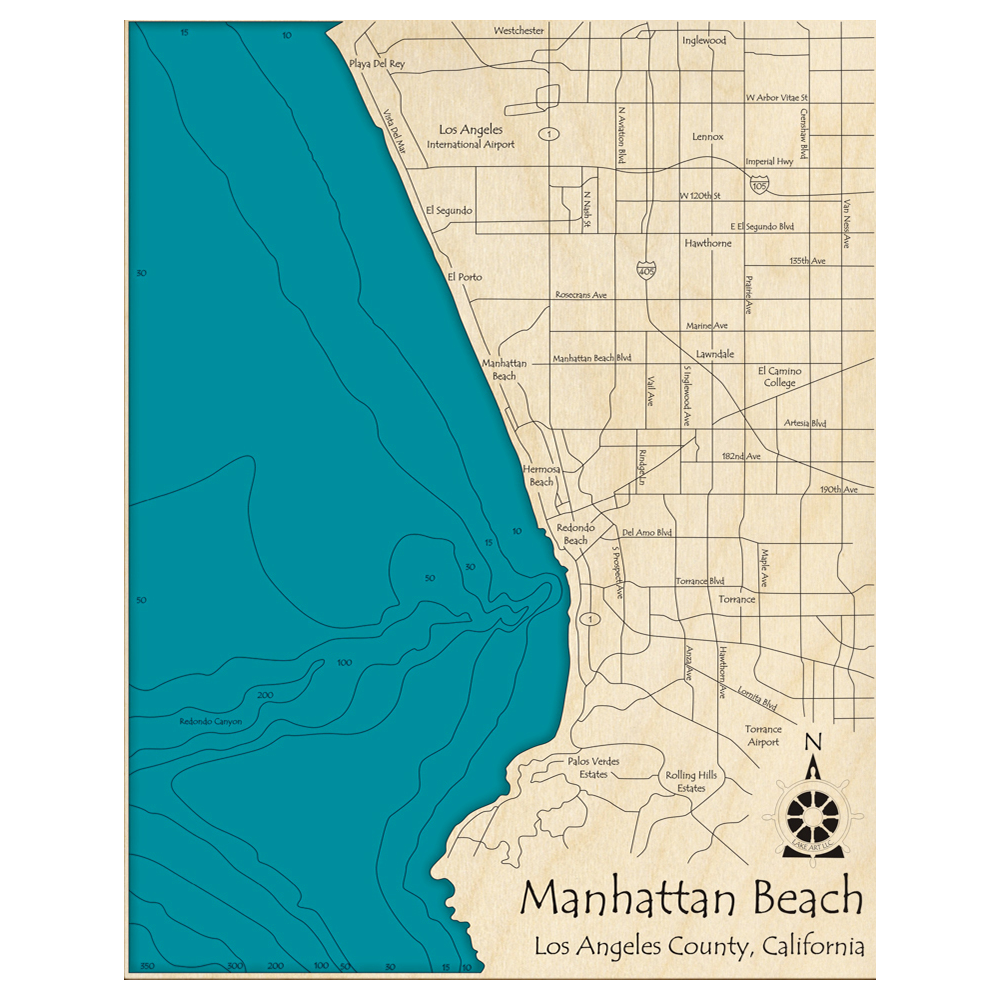 Manhattan Beach, California 3D Custom Wood Map – Lake Art LLC