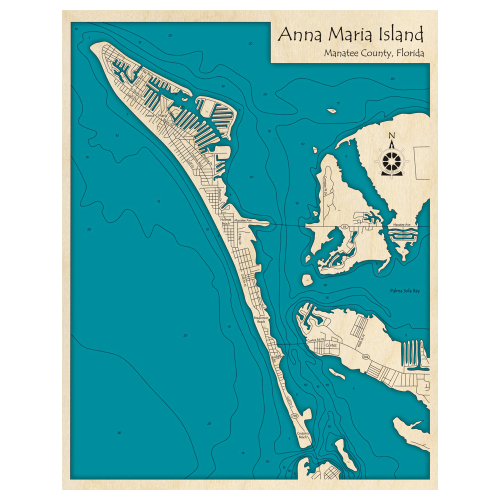 Anna Maria Island, Florida 3D Custom Wood Map Lake Art LLC
