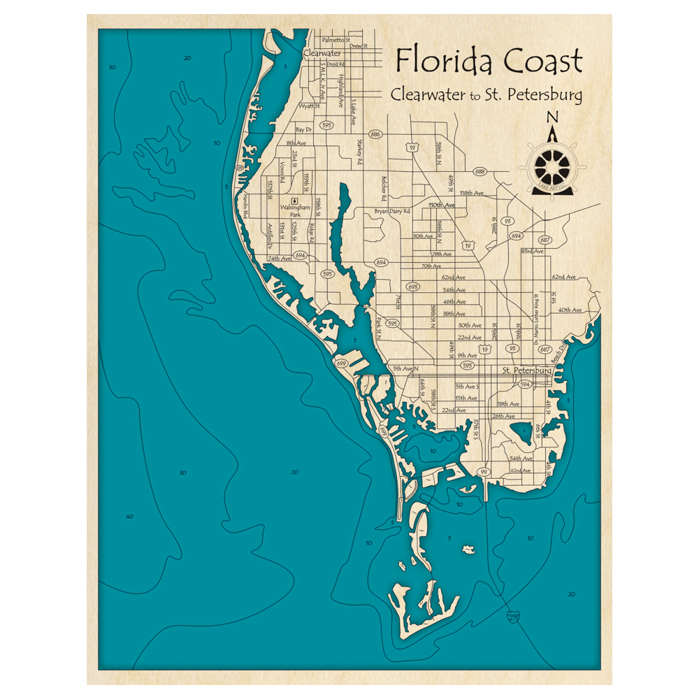 Florida Gulf Coast, Florida 3D Custom Wood Map – Lake Art LLC, image size:1000x1000