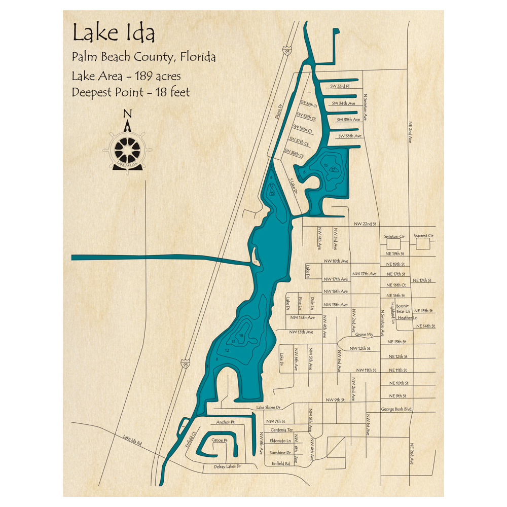Lake Ida, Florida 3D Custom Wood Map – Lake Art LLC, image size:1000x1000
