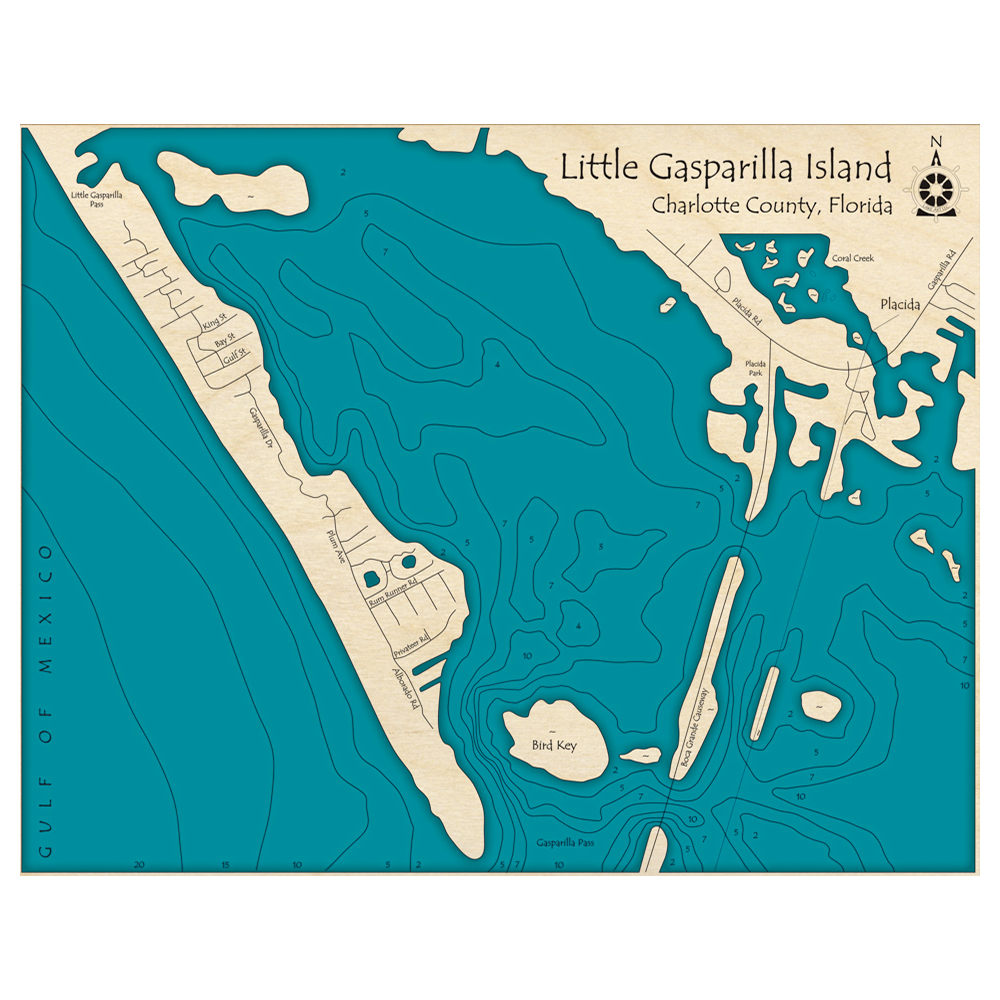Little Gasparilla Island, Florida 3D Custom Wood Map
