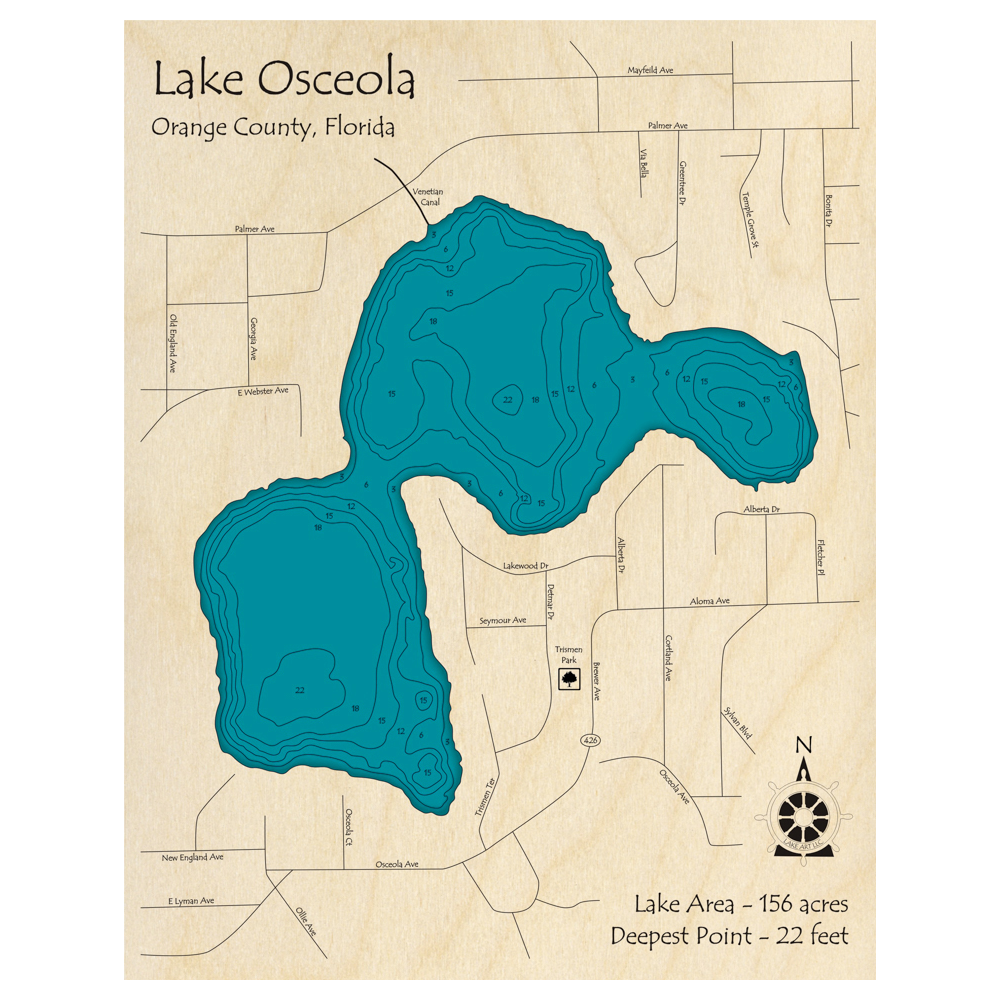 1971年 ナショナルジオグラフィック 北極海 地図 額装 木製 ディスプレイ Lake Osceola, Florida 3D Custom Wood Map – Lake Art LLC