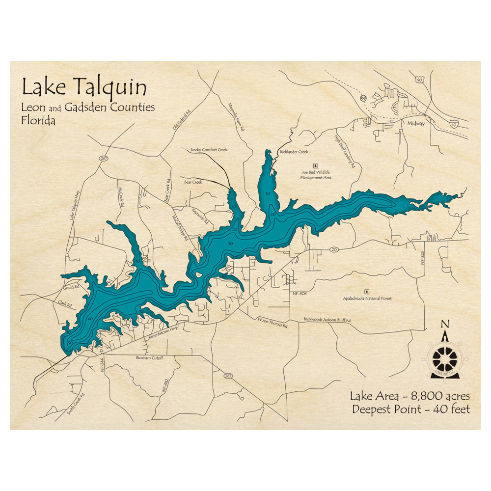 Custom Wood Map of Lake Talquin