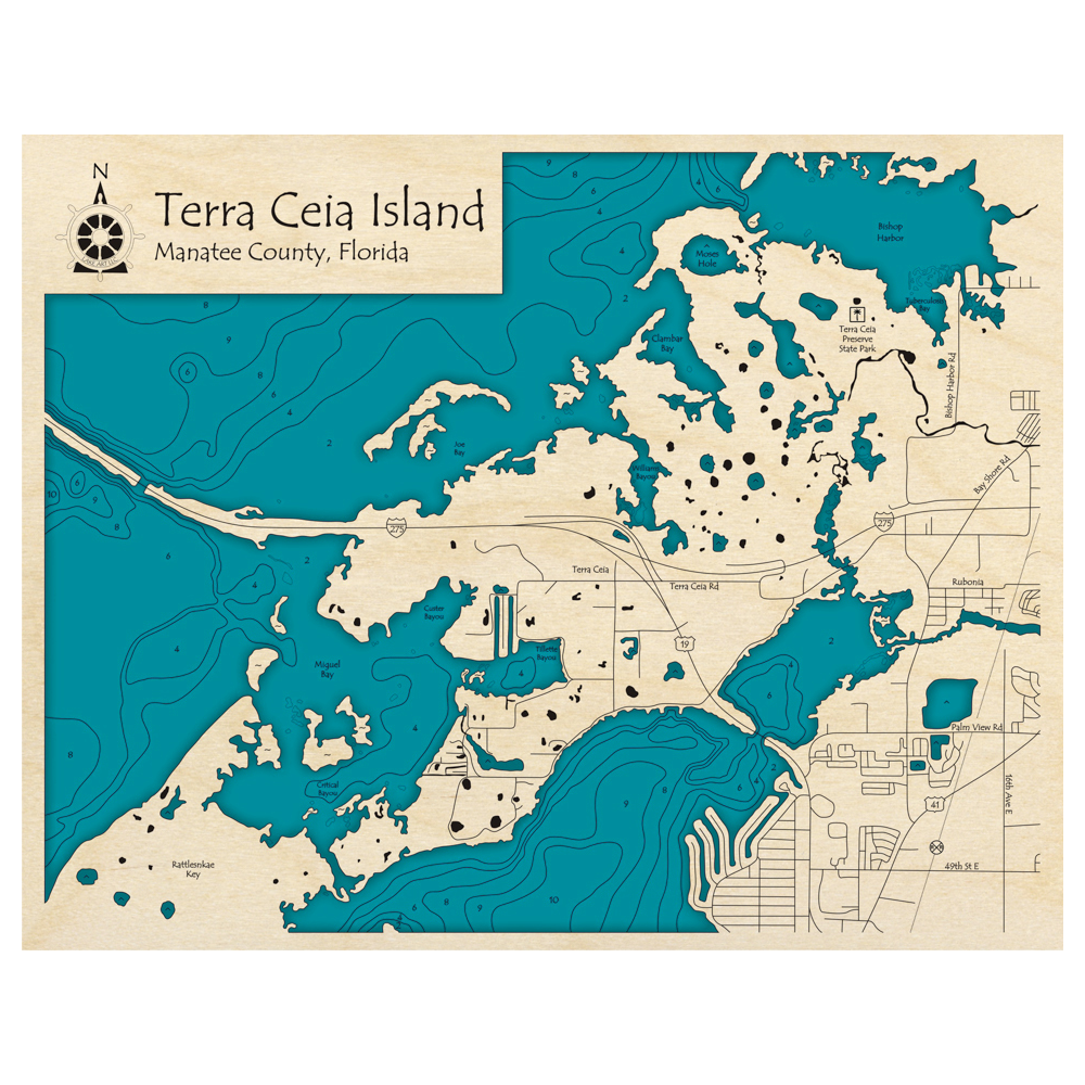 Terra Ceia Island, Florida 3D Custom Wood Map – Lake Art LLC