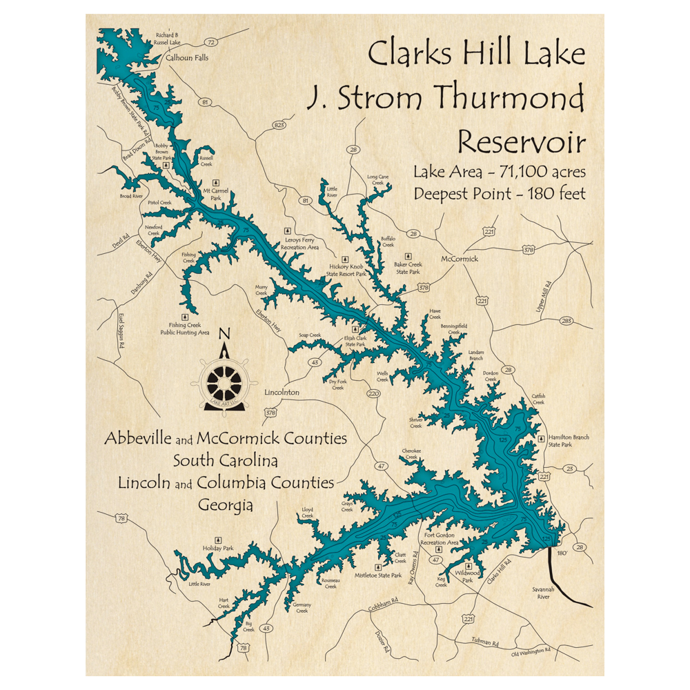 Clarks Hill Lake - J Strom Thurmond Reservoir (GA, SC) 3D Custom