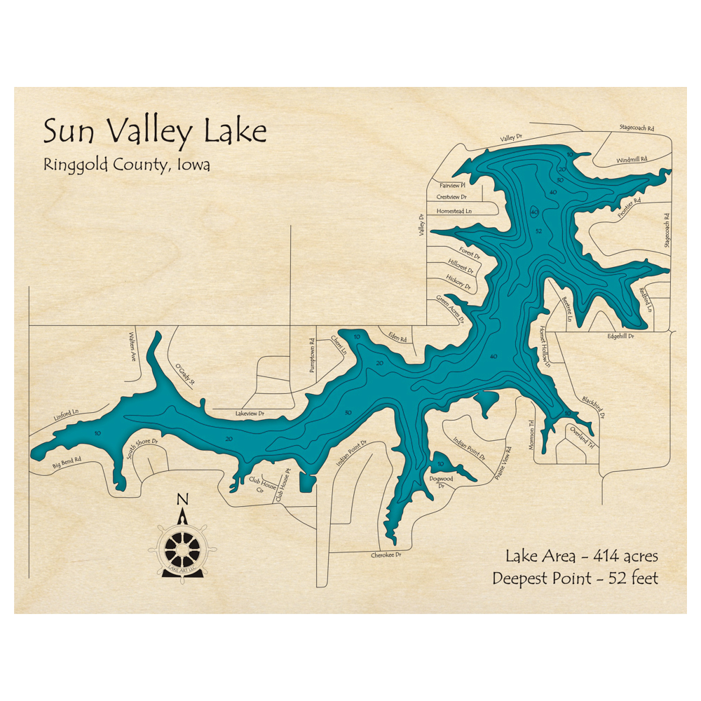 Sun Valley Lake, Iowa 3D Custom Wood Map – Lake Art LLC