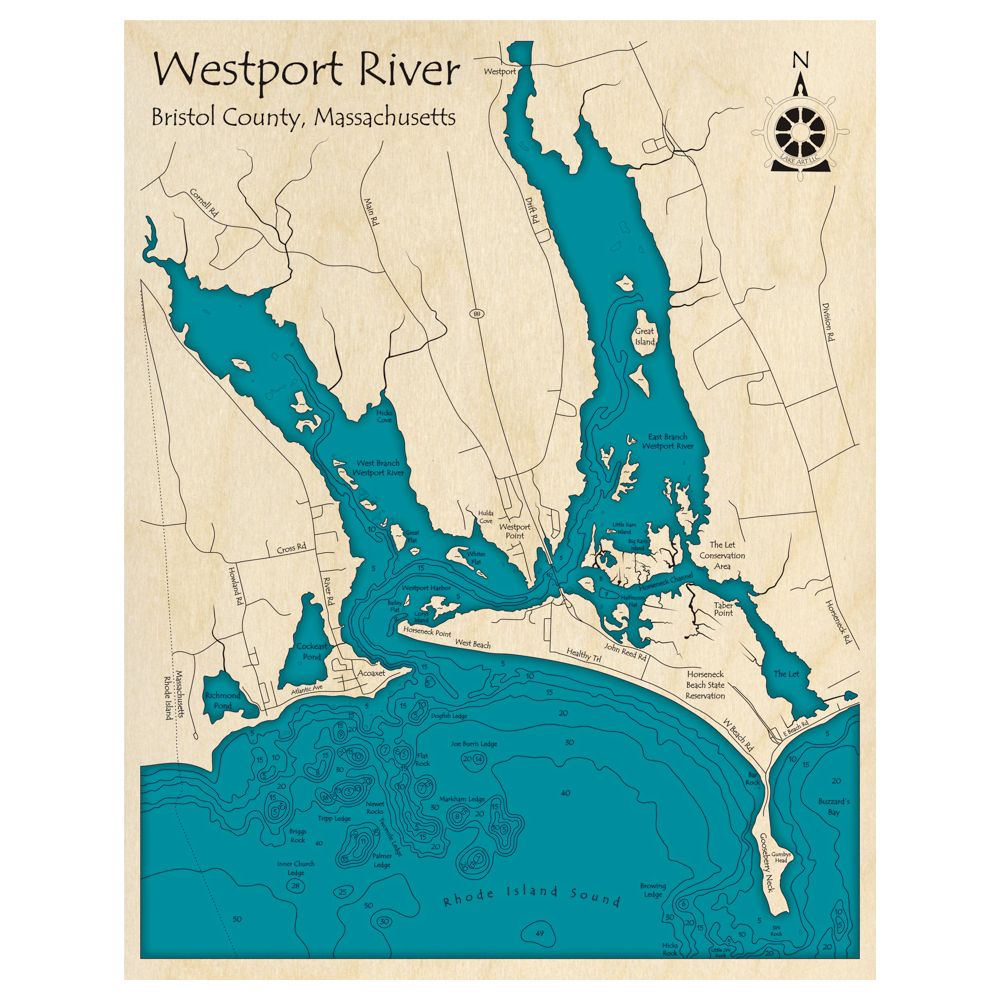 Westport River, Massachusetts 3D Custom Wood Map – Lake Art LLC