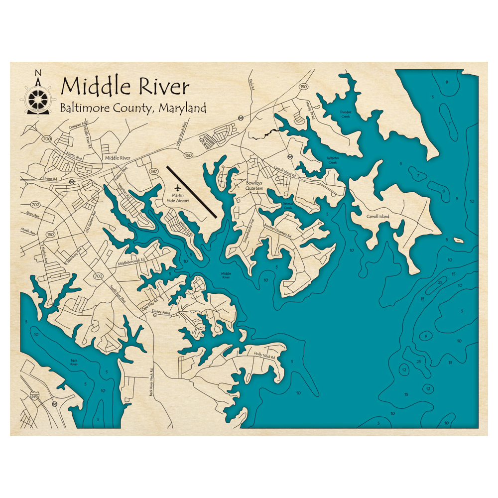 Middle River, Maryland 3D Custom Wood Map Lake Art LLC