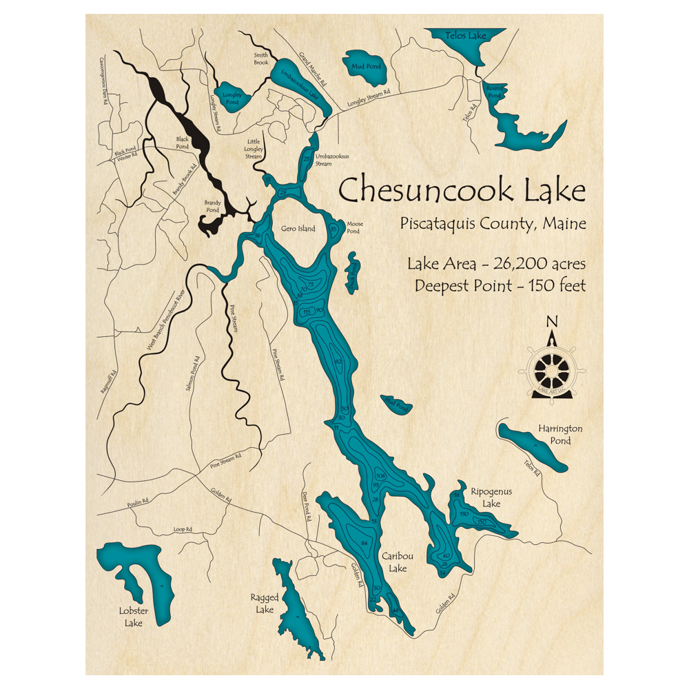 Chesuncook Lake, Maine 3D Custom Wood Map – Lake Art LLC