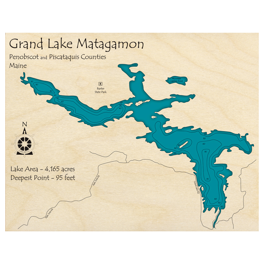 Grand Lake Matagamon, Maine 3D Custom Wood Map Lake Art LLC