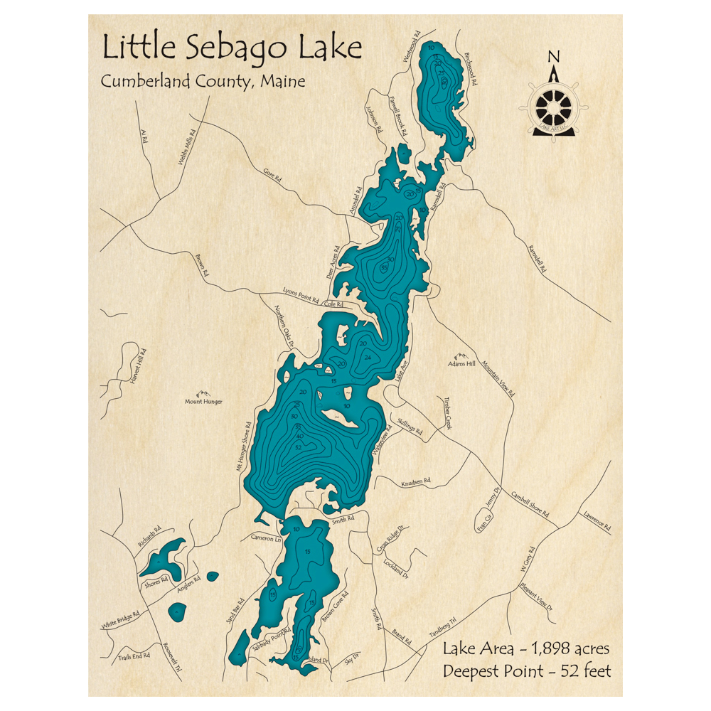 Little Sebago Lake, Maine 3D Custom Wood Map – Lake Art LLC