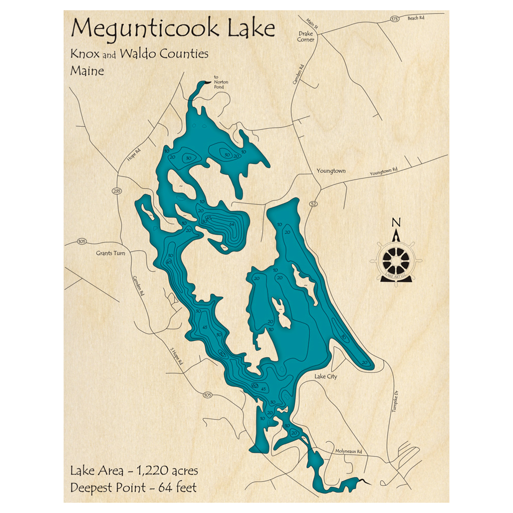 Megunticook Lake, Maine 3D Custom Wood Map – Lake Art LLC