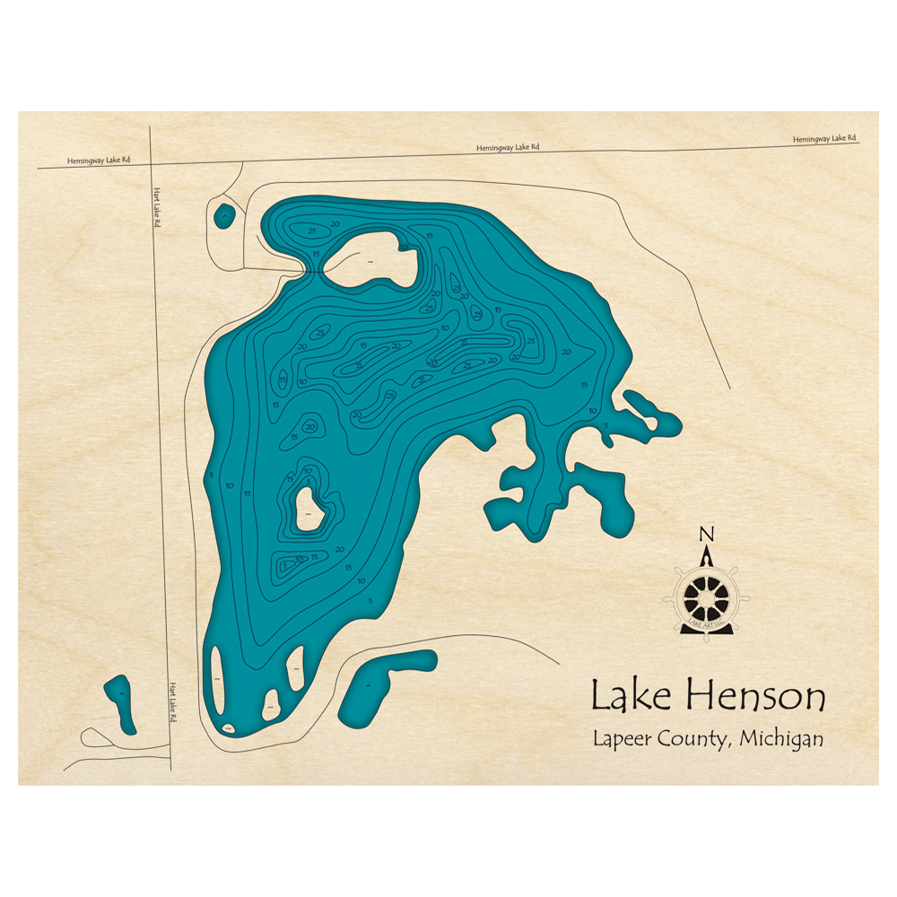 Lake Henson, Michigan 3D Custom Wood Map – Lake Art LLC