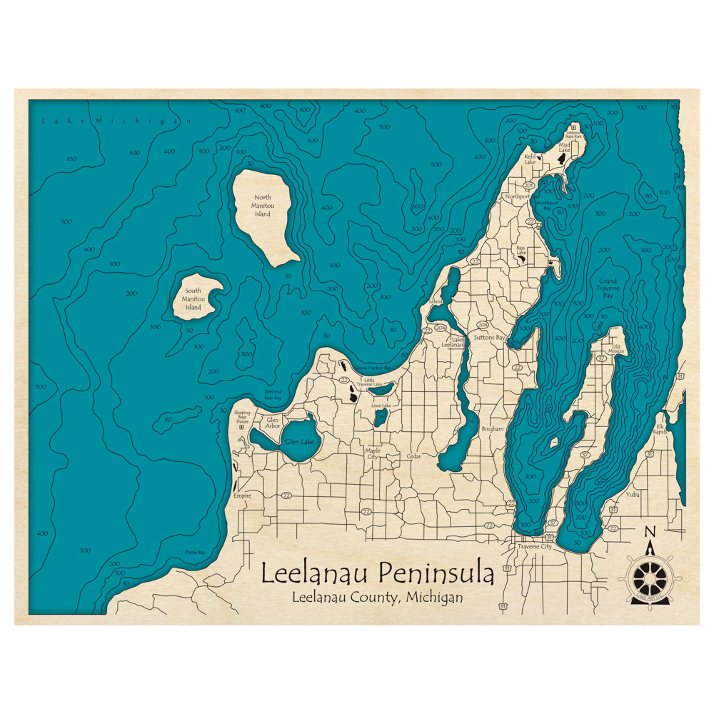 Sleeping Bear to Elk Rapids 3D Wood Map