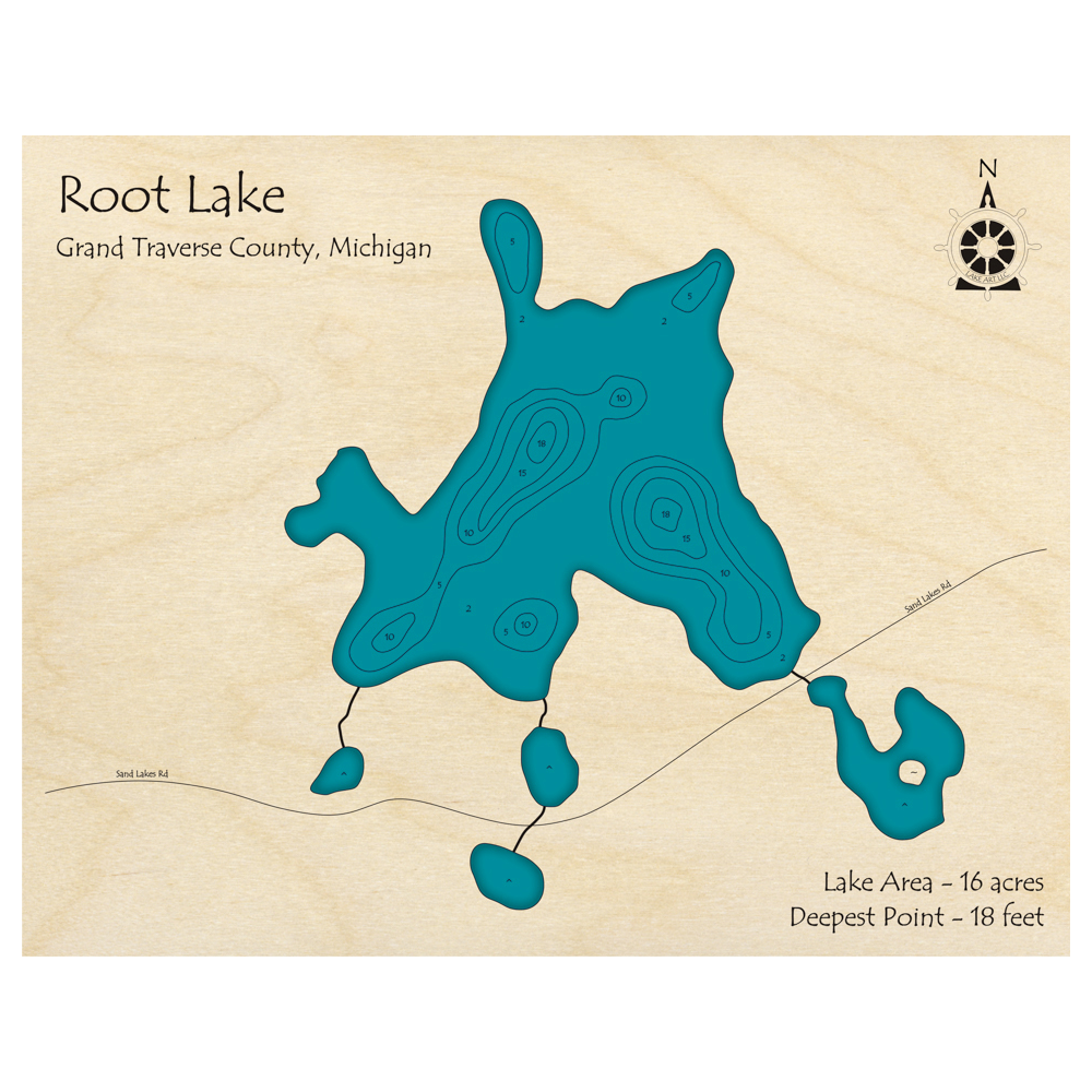 Root Lake, Michigan 3D Custom Wood Map – Lake Art LLC