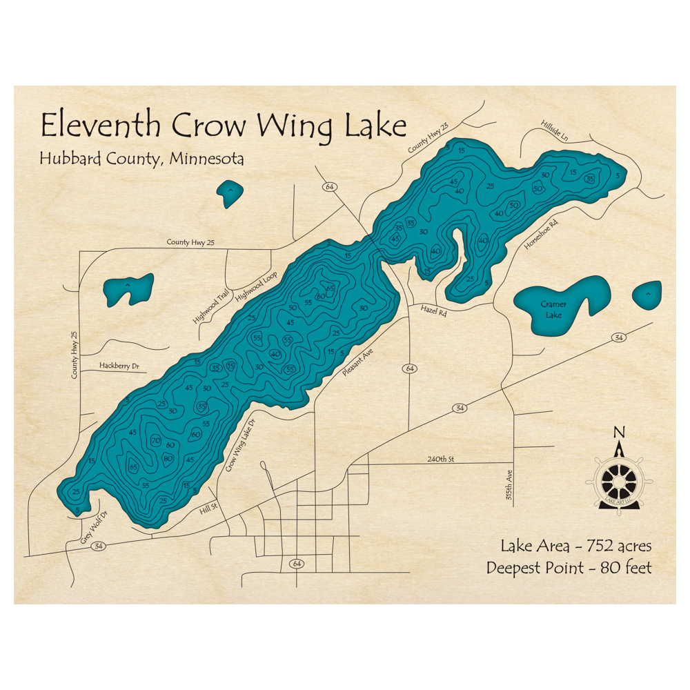 Eleventh Crow Wing Lake Minnesota 3D Custom Wood Map Lake Art LLC eleventh-crow-wing-lake-minnesota-3d-custom-wood-map-lake-art-llc