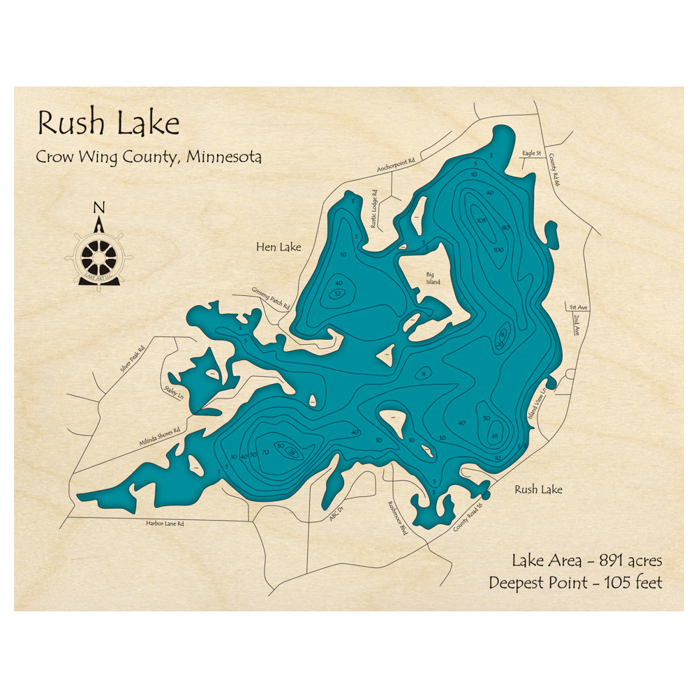 Rush Lake, Minnesota 3D Custom Wood Map – Lake Art LLC