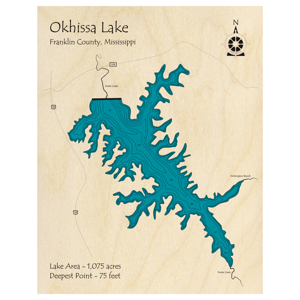 Okhissa Lake, Mississippi 3D Custom Wood Map – Lake Art LLC