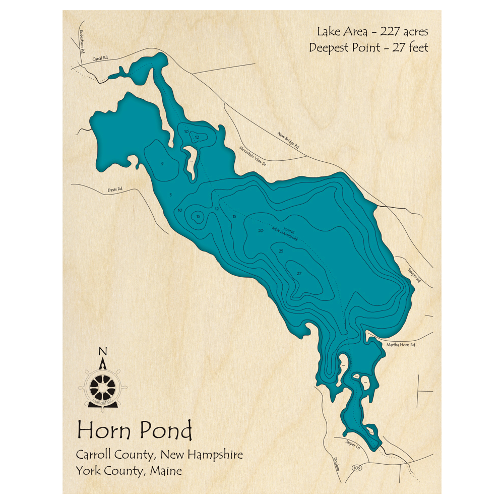 Horn Pond (ME, NH) 3D Custom Wood Map – Lake Art LLC