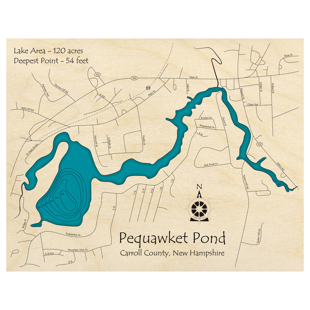 Pequawket Pond, New Hampshire 3D Custom Wood Map – Lake Art LLC