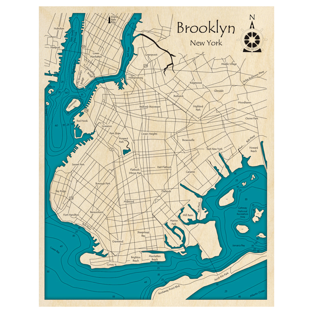 Brooklyn New York, New York 3D Custom Wood Map – Lake Art LLC