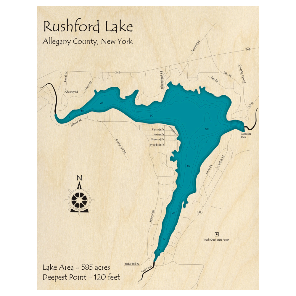 Rushford Lake, New York 3D Custom Wood Map – Lake Art LLC