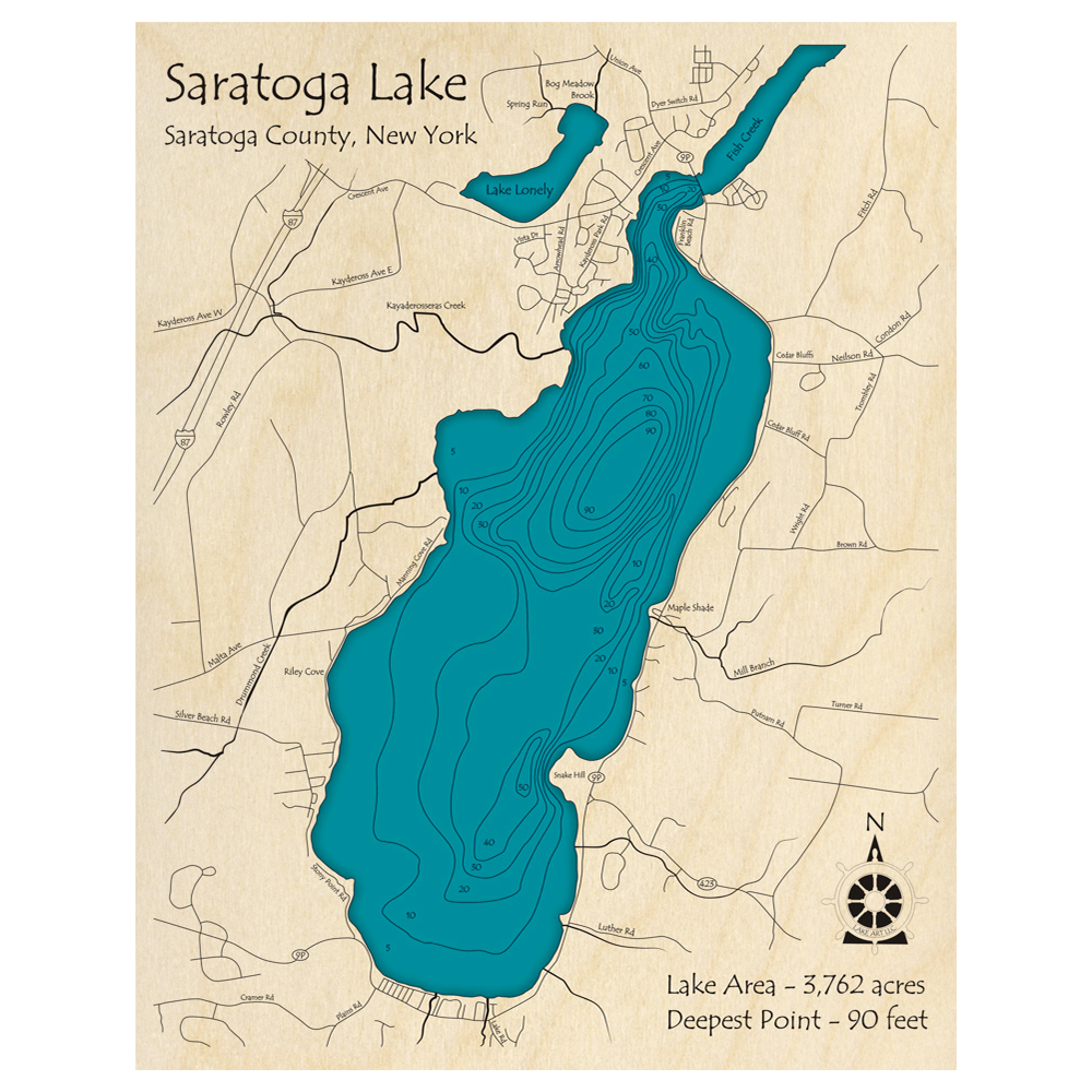 Saratoga Lake 3D Custom Wood Map – Lake Art LLC