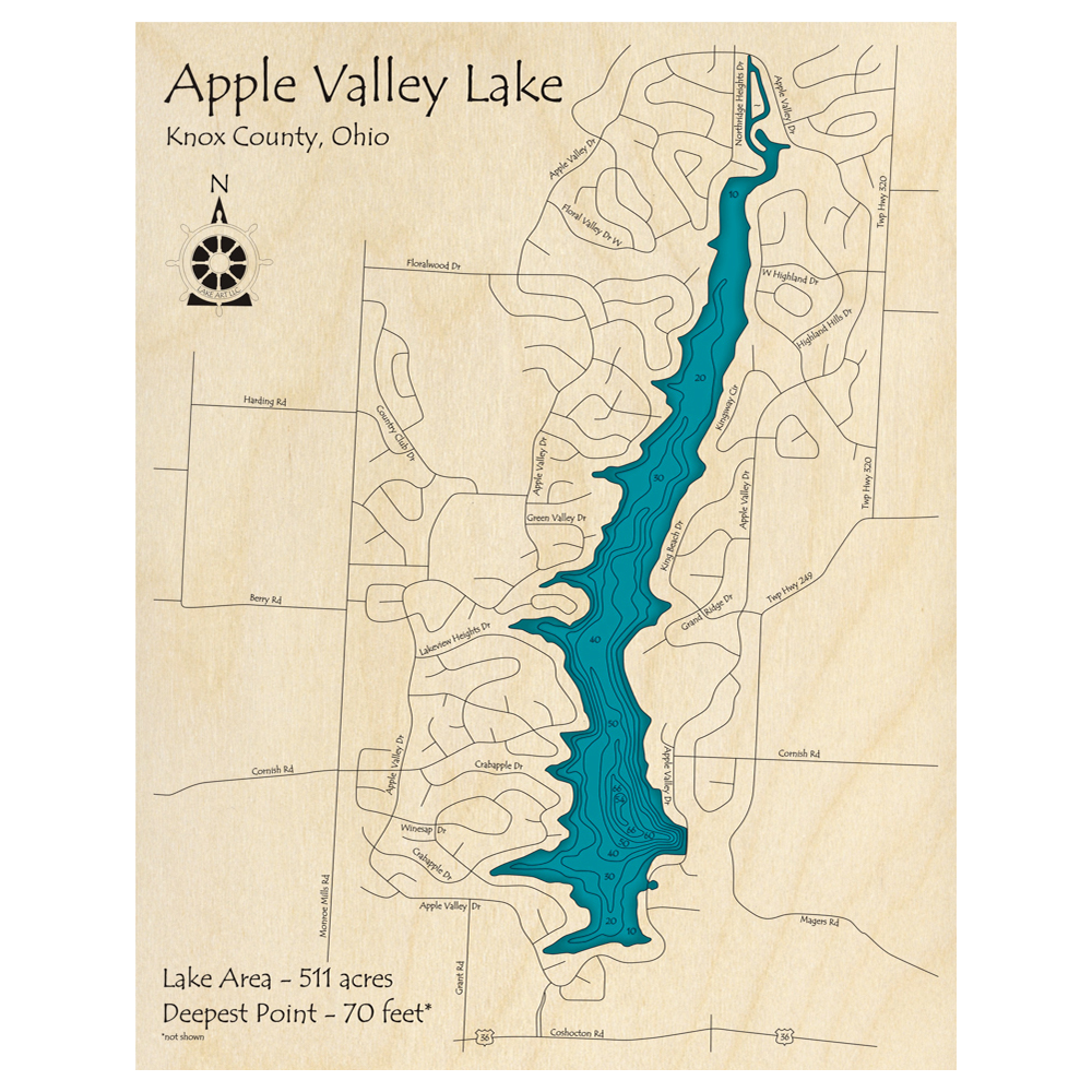 Apple Valley Lake, Ohio 3D Custom Wood Map – Lake Art LLC