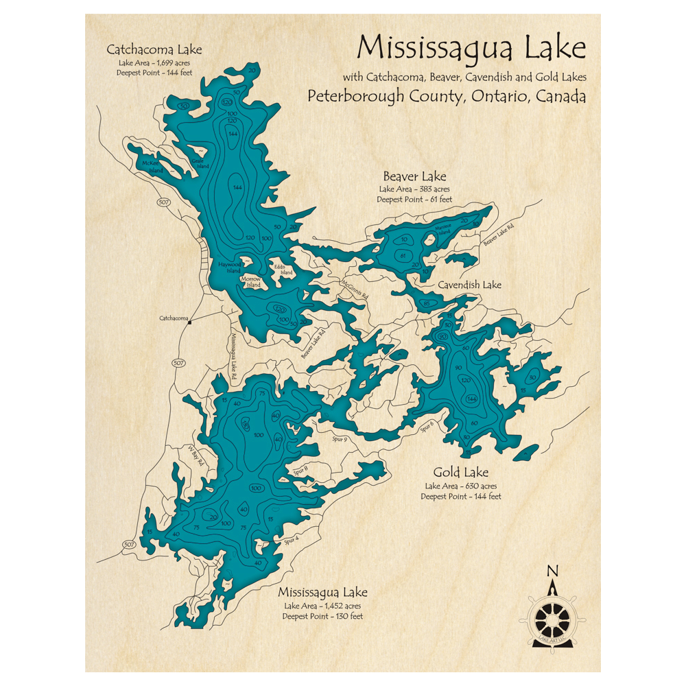 Mississagua Lake, Ontario 3D Custom Wood Map – Lake Art LLC