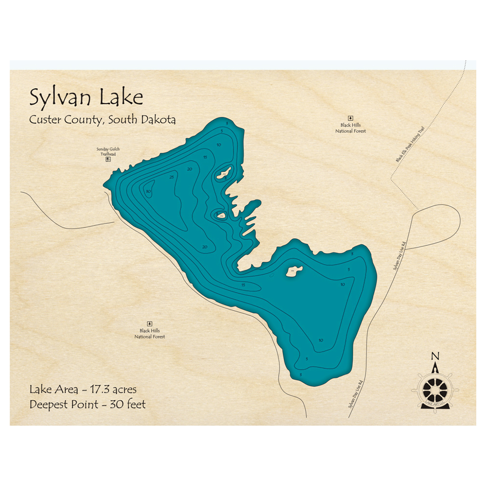 Sylvan Lake, South Dakota 3D Custom Wood Map – Lake Art LLC