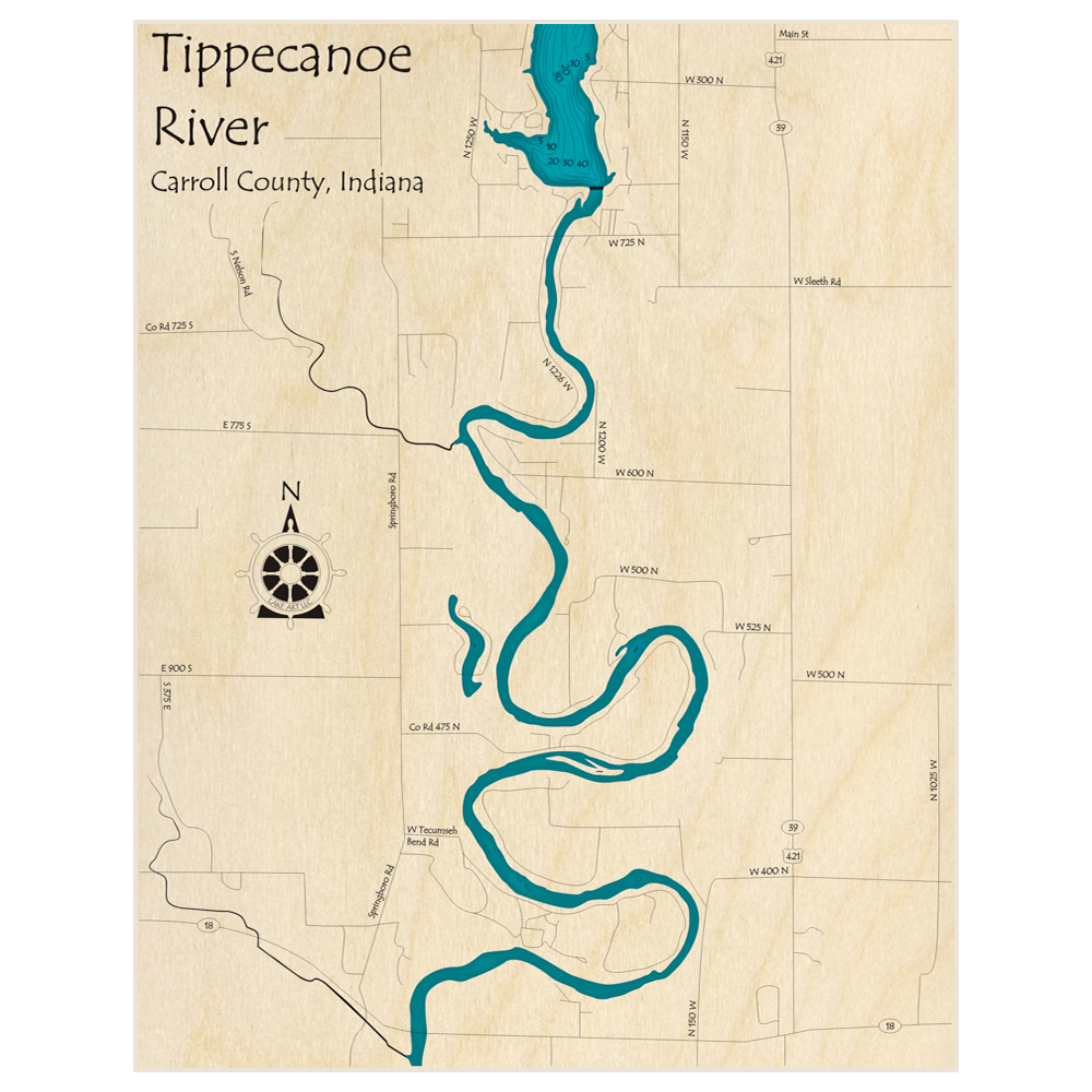 Tippecanoe River 3D Custom Wood Map Lake Art LLC