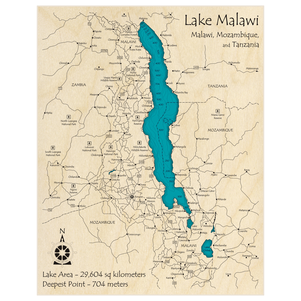 Lake Malawi 3D Custom Wood Map – Lake Art LLC