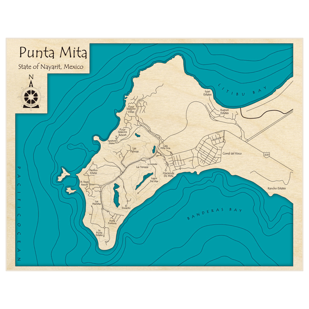 Punta Mita 3D Custom Wood Map Lake Art LLC