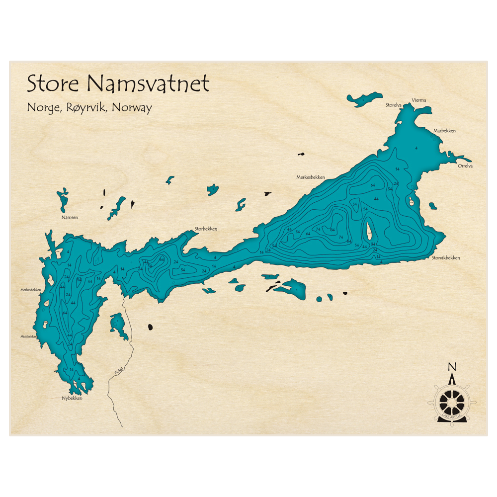 Store Namsvatnet 3D Custom Wood Map – Lake Art LLC