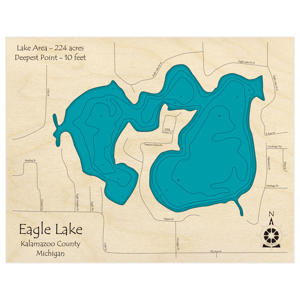 Eagle Lake 3D Custom Wood Map Lake Art LLC