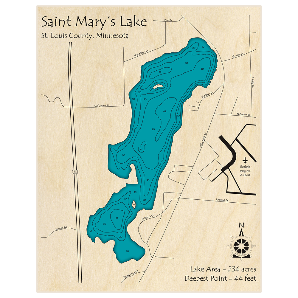 Saint Marys Lake 3D Custom Wood Map Lake Art LLC