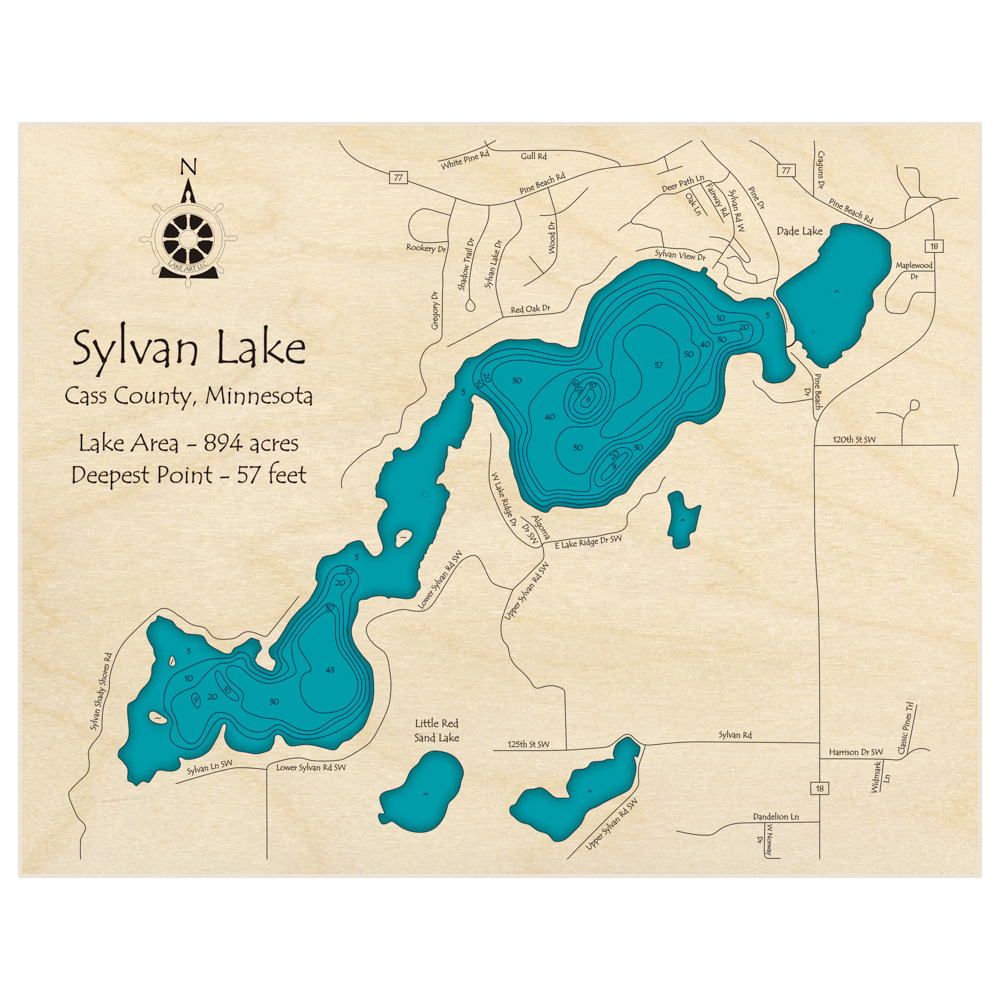Sylvan Lake 3D Custom Wood Map Lake Art LLC