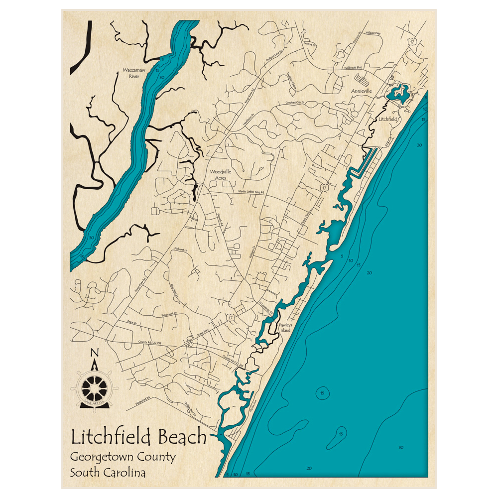 Litchfield Beach 3D Custom Wood Map Lake Art LLC