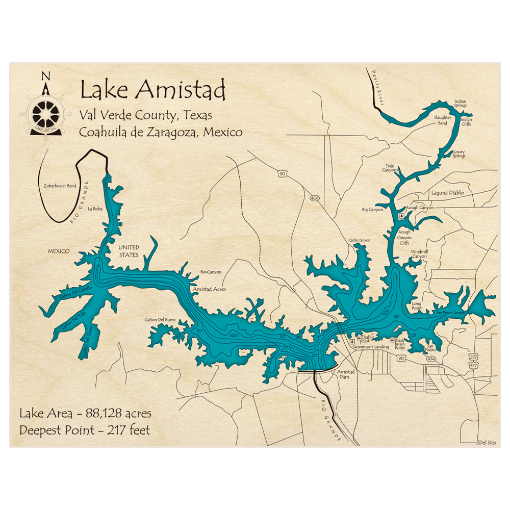 Lake Amistad 3D Custom Wood Map