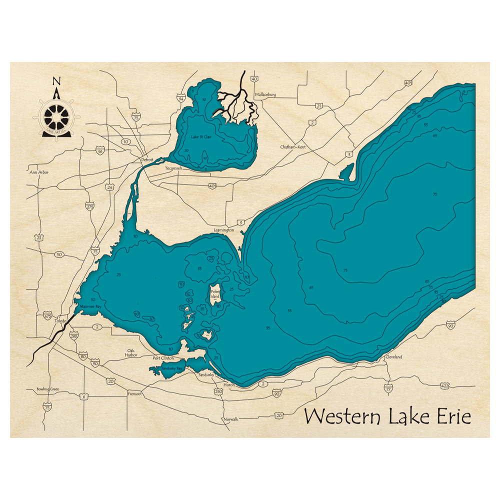 Lake Erie (Western Basin), Chatham-Kent (ON), Essex (ON) | Framed, Recessed Depth, 14X18, Black Frame
