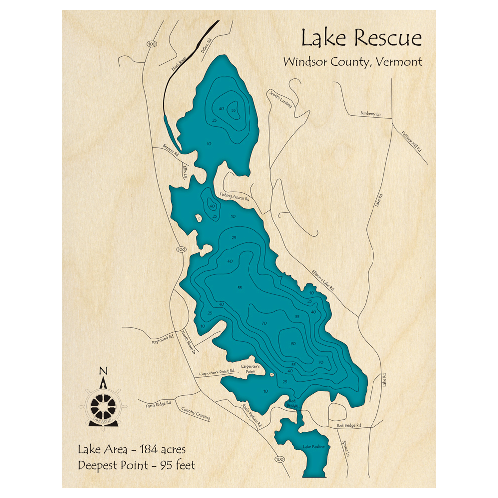 Lake Rescue, Vermont 3D Custom Wood Map – Lake Art LLC
