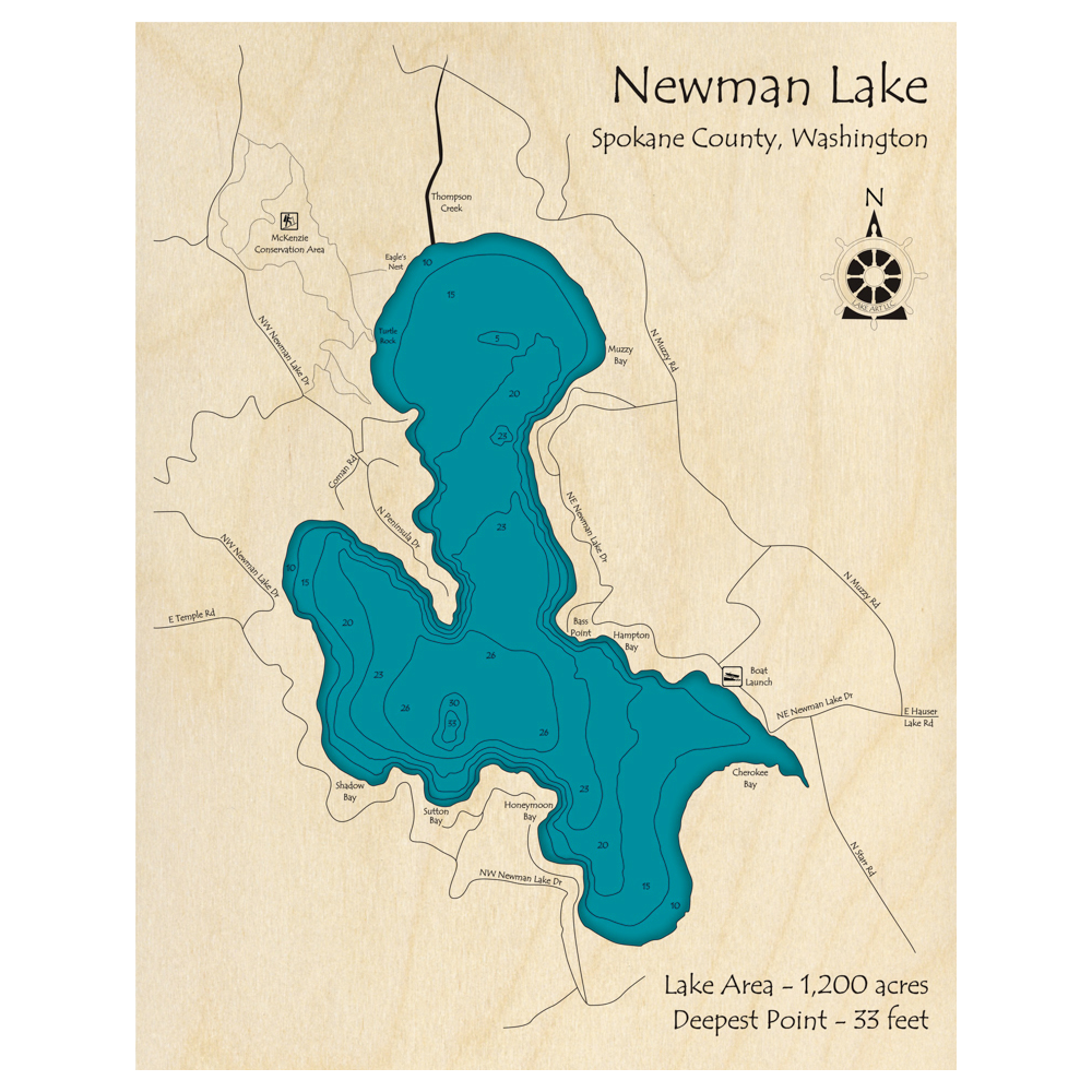 Newman Lake, Washington 3D Custom Wood Map – Lake Art LLC