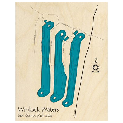 Bathymetric topo map of Winlock Waters, WA with roads, towns and depths noted in blue water.