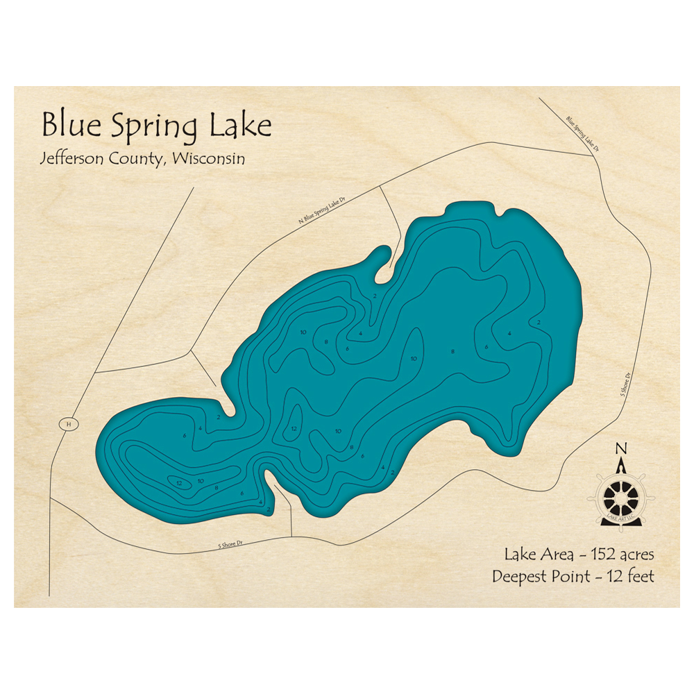 Blue Spring Lake, Wisconsin 3D Custom Wood Map – Lake Art LLC